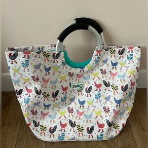 Swig Loopi Tote Bag Funky Chicken Cowboy Boots Print Large Shopper Great Shape